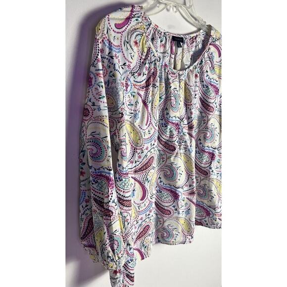 Talbots White pink paisley Floral Loose Popover Blouse 100% Cotton Sz Large - Picture 3 of 7